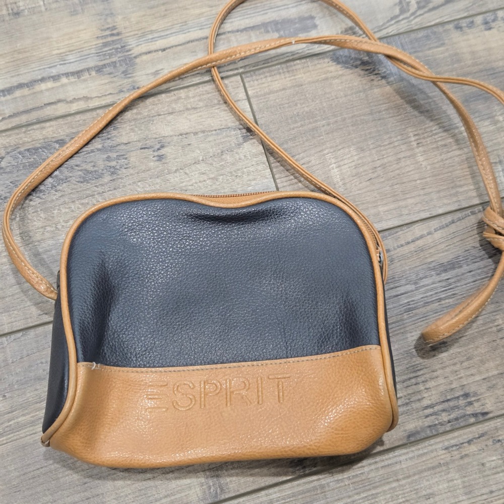Esprit Vintage Crossbody Bag Black Tan Colorblock Pebbled Small Purse 90s Travel
